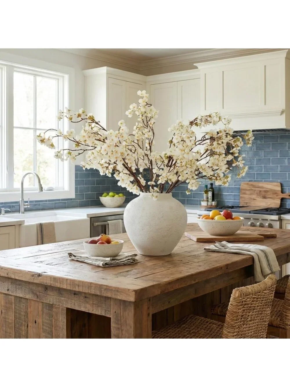 11 inches White Rustic Large Round Vase for Table Centerpieces Modern Homes Deco